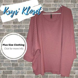 Piphany Plus Size Pink Loose Ribbed Top - 2x